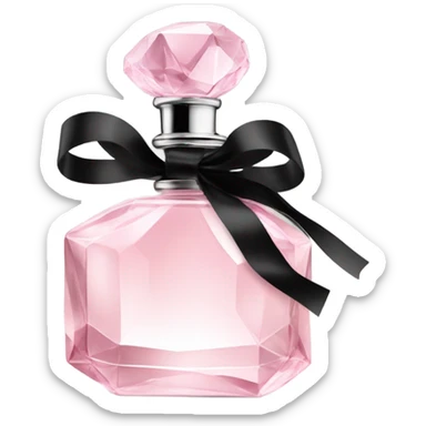 light pink crystal perfume bottle with black ribbon display sticker