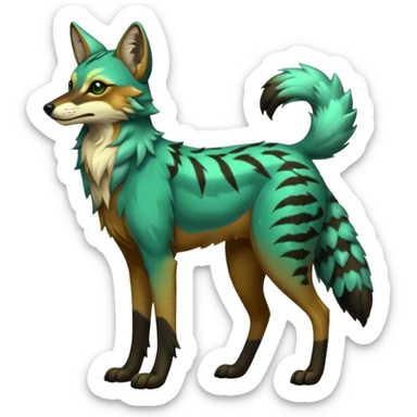 Shiny Green Colorful Dusky Dark Gloomy Glossy Maned-Wolf-Genet-Bobcat-fusion-animal-hybrid-creature, full body sticker