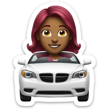 White car with a burgundy haired girl driving sticker