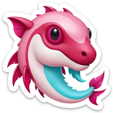 Epic complex detailed sanguine-red magenta pink white pastel realistic aesthetic-scenic-Fakémon-Trico-Sergal-Serval-Vernid-creature with cyan markings  sticker