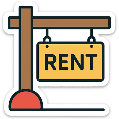 Make the rent sign board look modern with clean lines, minimal design, and a contemporary style. Keep the background transparent. sticker