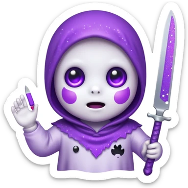 baby ghost face with glitter and a purple knife sticker