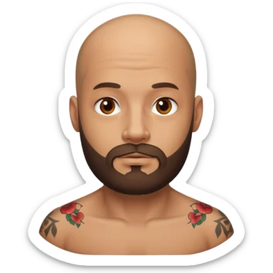 bald man with a beard and visible tattoo sticker