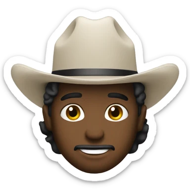 Man in a black suit with a cowboy hat sticker