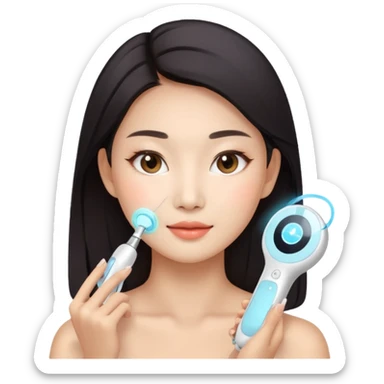 Asian women using facial beauty devices sticker