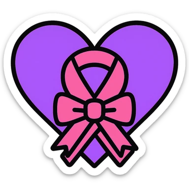 Add a bow to the ribbon on the purple heart, keep the color outline icon style, with no background. sticker