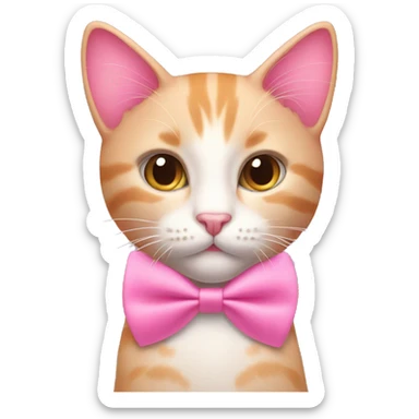 Pink cat with pink bowtie and pink hearts around it sticker