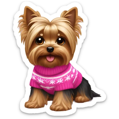 Yorkie dog wearing a pink Christmas sweater sitting down sticker