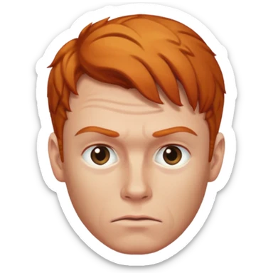 The 🤨 raised eyebrow emoji but with short ginger hair (a man) sticker