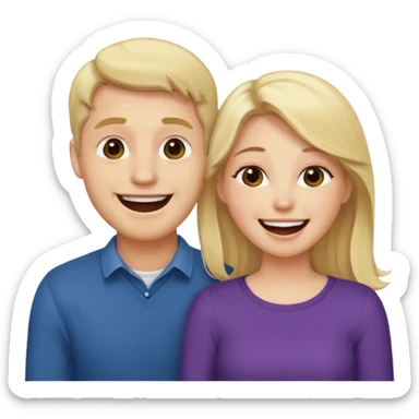 Two people laughing, one man blonde and one brunette lady sticker
