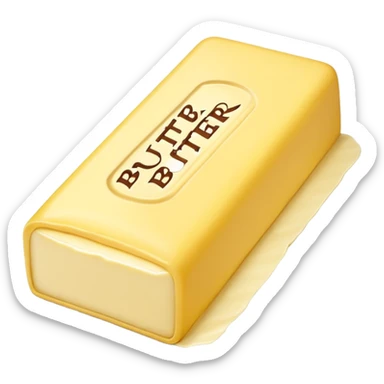 Create an image with butter and text in front that says butter  sticker
