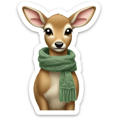 fawn with a Sage green knitted scarf sticker