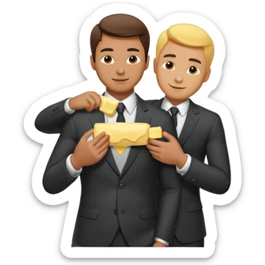 I man handsome puts butter on another man‘S back wearing suits sticker