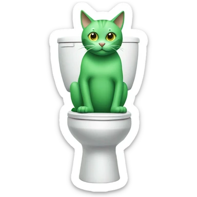 Green cat sitting on a toilet  sticker