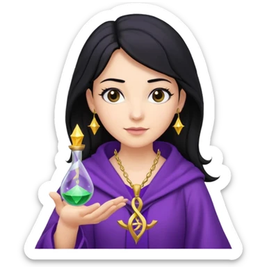 Female wizard with black hair holding a double helix DNA in her hand sticker