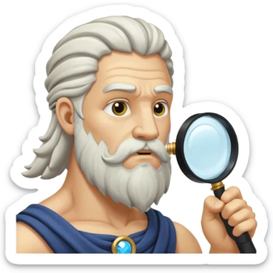 Zeus de perfil mirando con una lupa de sticker