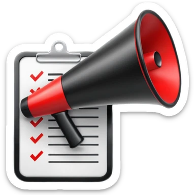 megaphone with a checklist sticker