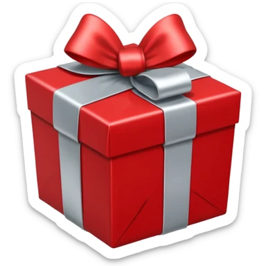 red gift box wrapped with silver ribbon sticker