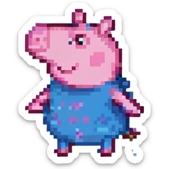 Peppa Pig, pixel art style, jumping, playful pose, 8-bit color palette sticker