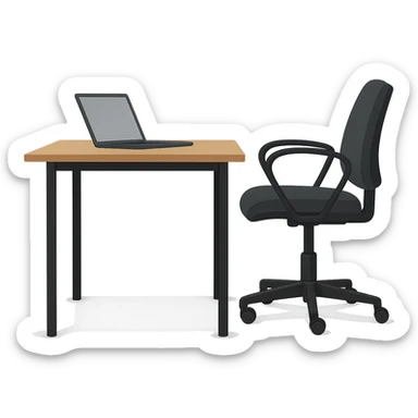 Add a laptop on the desk, keep the style and side view. The style is a side view illustration with no background. sticker