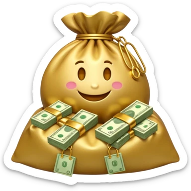 Luxury 3D emoji, overflowing money bag, stacks of cash, premium lighting, rich glossy look, ultra clean, transparent background


 sticker