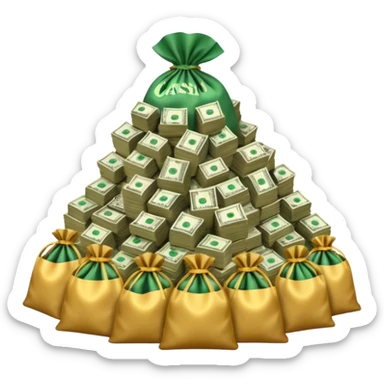 mountain of cash, with bags of money arount sticker