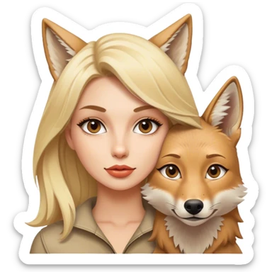 Blonde model and her pet coyote sticker