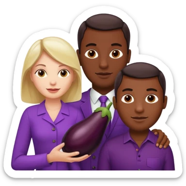 A white woman next to a dark man holding an aubergine in front the mans crotch area sticker