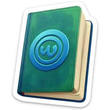 green and blue book with an abstract symbol on it sticker