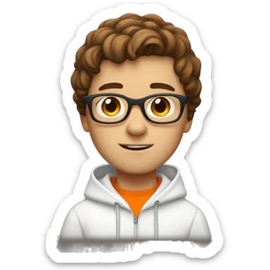 Boy with glasses and brown hair white skin wearing orange hoodie sticker