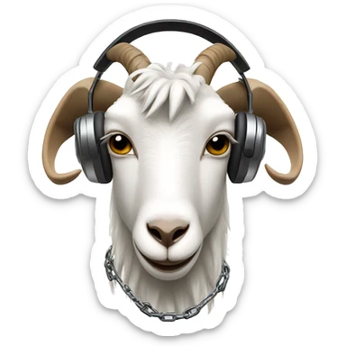 a goat making music with chains and headphones sticker
