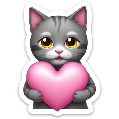 Shy cat holding pink heart sticker