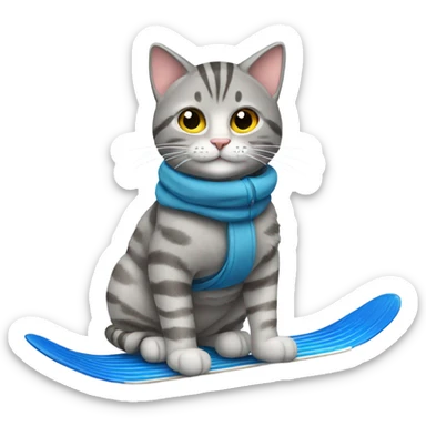 Grey tabby cat on skis sticker