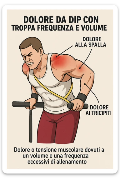 Dolore nel dip per allenamento con troppo volume e troppa frequenza in italiano sticker