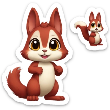 Cute, Chibi, Kemono-style, Anthro, Fur-Sona, Dark-Red, Squirrel-Rabbit-hybrid-Fakémon, full body sticker