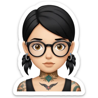 young girl with face tattoos wearing glasses and black hair sticker