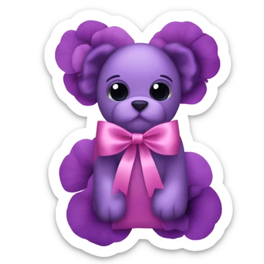 A bundle of pastel pansies and dark violet peonies wrapped in translucent deep pink fabric with a delicate bow. sticker