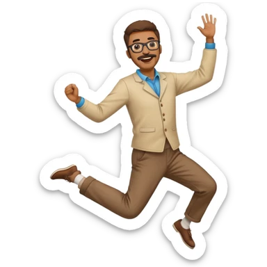  Brown Man with mustache and long goatee and glasses Jumping with joy with 2 arms and 2 legs  sticker