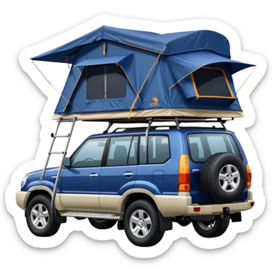 older landcruiser prado dark blue with roof top tent that’s is closed sticker