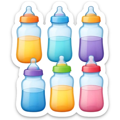 set of baby bottles in different colors and sizes sticker