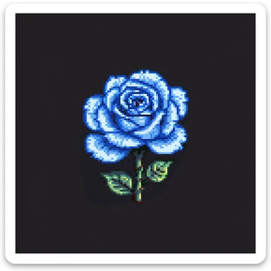 Make the blue rose smaller and add a dark background, keep pixel art icon style. sticker