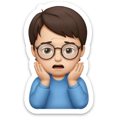 brunette baby boy crying with glasses sticker