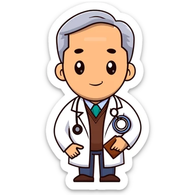 professional mature male doctor around 60 with stethoscope and white coat, cinnamon skin tone, medium-dark complexion sticker