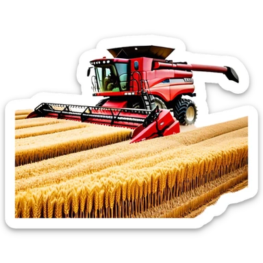 Case IH Axial-Flow 8250 (2022) – Cinematic-realistic Case IH Axial-Flow 8250 harvester, its deep red body towering over endless wheat fields. The massive cutting header slices through golden crops, sending a steady stream of grain into the bin as dust and chaff swirl in the afternoon sun. sticker