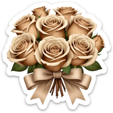 Beige and Brown realistic and aesthetic roses Bouquet with beige bow sticker