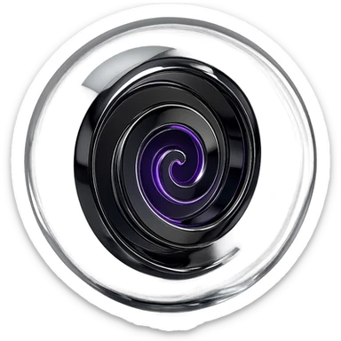 Increase the glow effect of the reflective chrome spiral at the center of the clear sphere, making the purple glow more intense and radiant, with no background. sticker