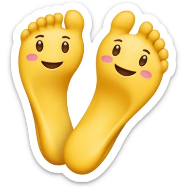 a basic yellow emoji having a flirty face and showing his feet sticker