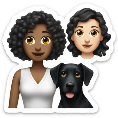 white Woman with black curly hair and a big black dog with small brown markings sticker