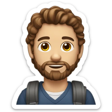 a guy with wavy brown hair and light beard working from home sticker