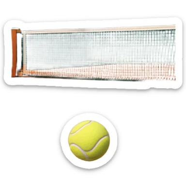 A tennis court at the Roland Garros tournament, with the iconic clay surface and a tennis ball bouncing near the net. The scene evokes the energy and excitement of the grand event, with vibrant crowds in the stands and a competitive atmosphere. sticker